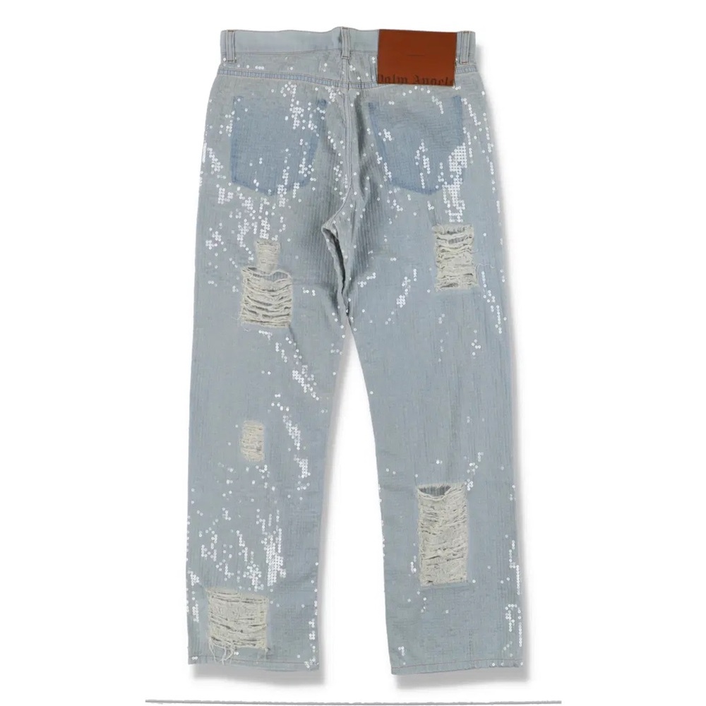 Palm Angels Light Gray Distressed Men's Jeans - Picture 2 of 14